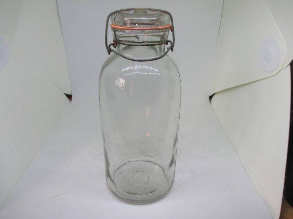 1880's Blown Glass Canning Jar lid bail wire Cottage Farmhouse Collectible Display marbles buttons storage apothecary kitchen 1 Gallon