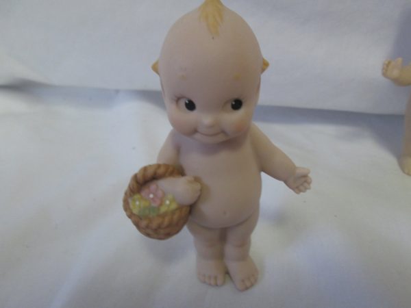 1991 Vintage Kewpie Doll Fine Porcelain Figurine Jesco Baby with Flower basket Fine Quality Cupid with blue wings praying