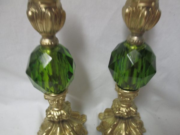 A Beautiful pair of Mid Century Green Lucite Candlestick holders