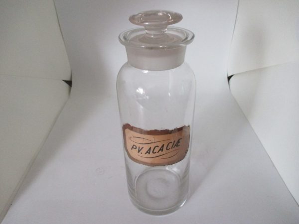 Antique Apothecary clear glass jar PV. ACA Ciae Glass pharmacy label pharmaceutical 1800's collectible medical display pharmacy