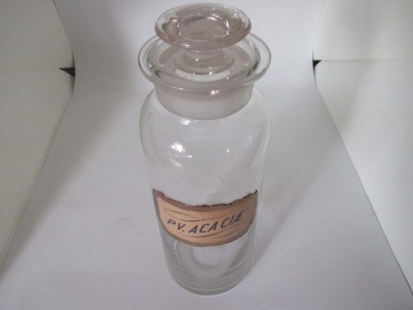 Antique Apothecary clear glass jar PV. ACA Ciae Glass pharmacy label pharmaceutical 1800's collectible medical display pharmacy