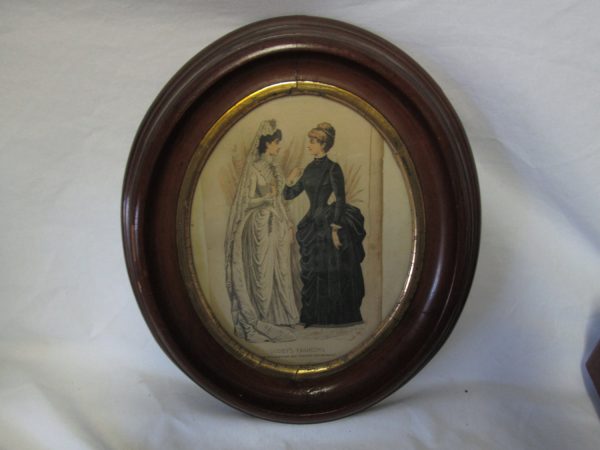 Antique Oval Wooden Frame Gold trim Godey's Fashions Advertising Victorian Women's clothing