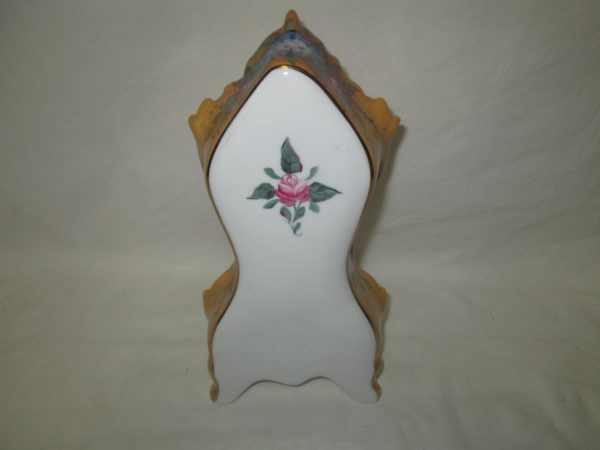 Antique Porcelain HAND PAINTED Mantle clock floral with ROSE Back Quartz clock center
