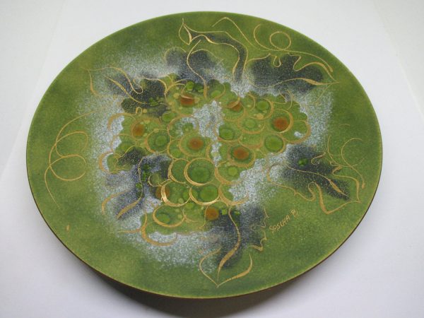 Beautiful Artisan Made Signed Sasha B. Mid Century Enameled Plate bowl on Copper Large Home Decor Fantastic Coloring RETRO MID CENTURY