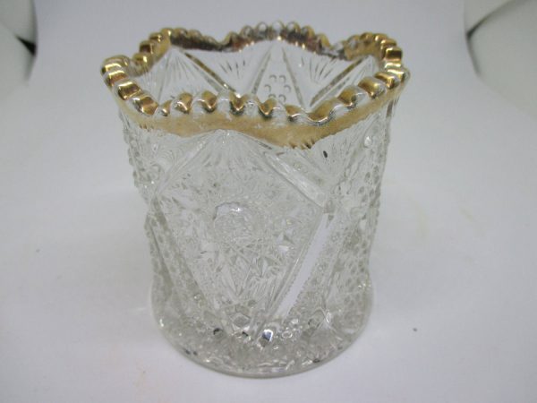Beautiful Cut Glass Container Sugar Gold trimmed saw tooth rim