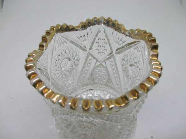 Beautiful Cut Glass Container Sugar Gold trimmed saw tooth rim