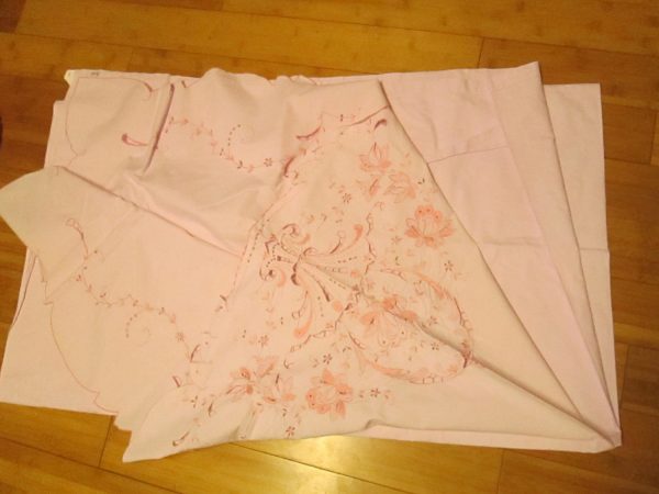 Beautiful Embroidered Cutwork Top Sheet Full Size Pink with Pink Embroidery 81x108