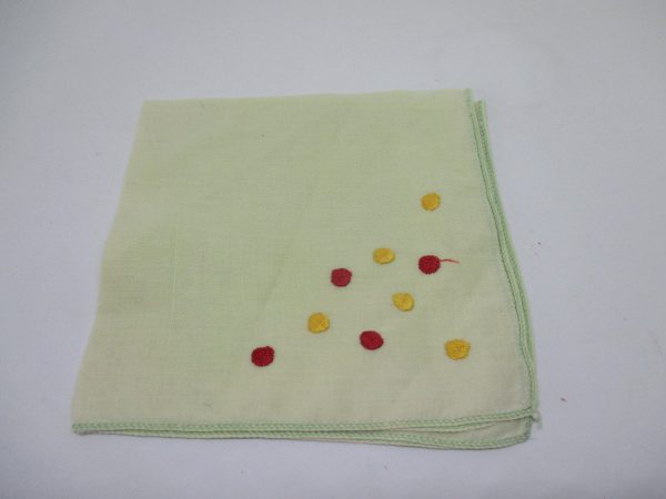 Beautiful Embroidered Red and Yellow Circle Handkerchief Hanky light green color Cotton
