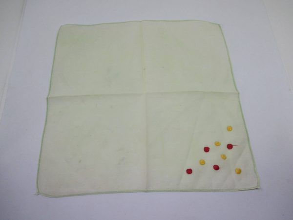 Beautiful Embroidered Red and Yellow Circle Handkerchief Hanky light green color Cotton