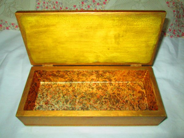 Beautiful Gold Trimmed Box Jewelry Box Trinket Box Paper lined hinged florentine box ballerina picture top wooden box