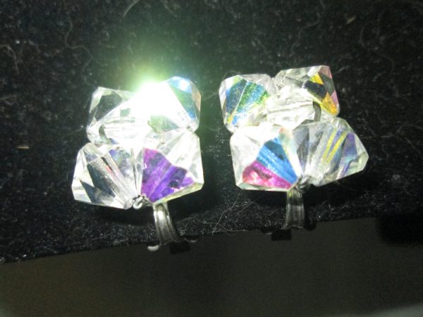 Beautiful Vintage Clip crystal Beaded Earrings Colorful and sparkley