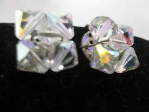 Beautiful Vintage Clip crystal Beaded Earrings Colorful and sparkley