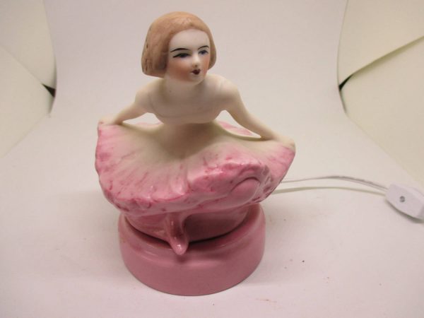 Fantastic 1920's Pink Flapper Dancer Perfume Lamp Fulper Brand Porcelain Ballerina Art Deco boudoir lamp night light figural woman