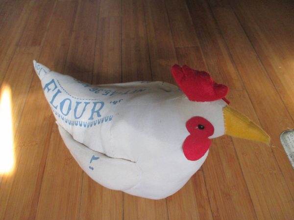 Fantastic Flour Sack home made chicken with felt trim Large and Darling home cottage farmhouse collectible display doorstop kitchen decor