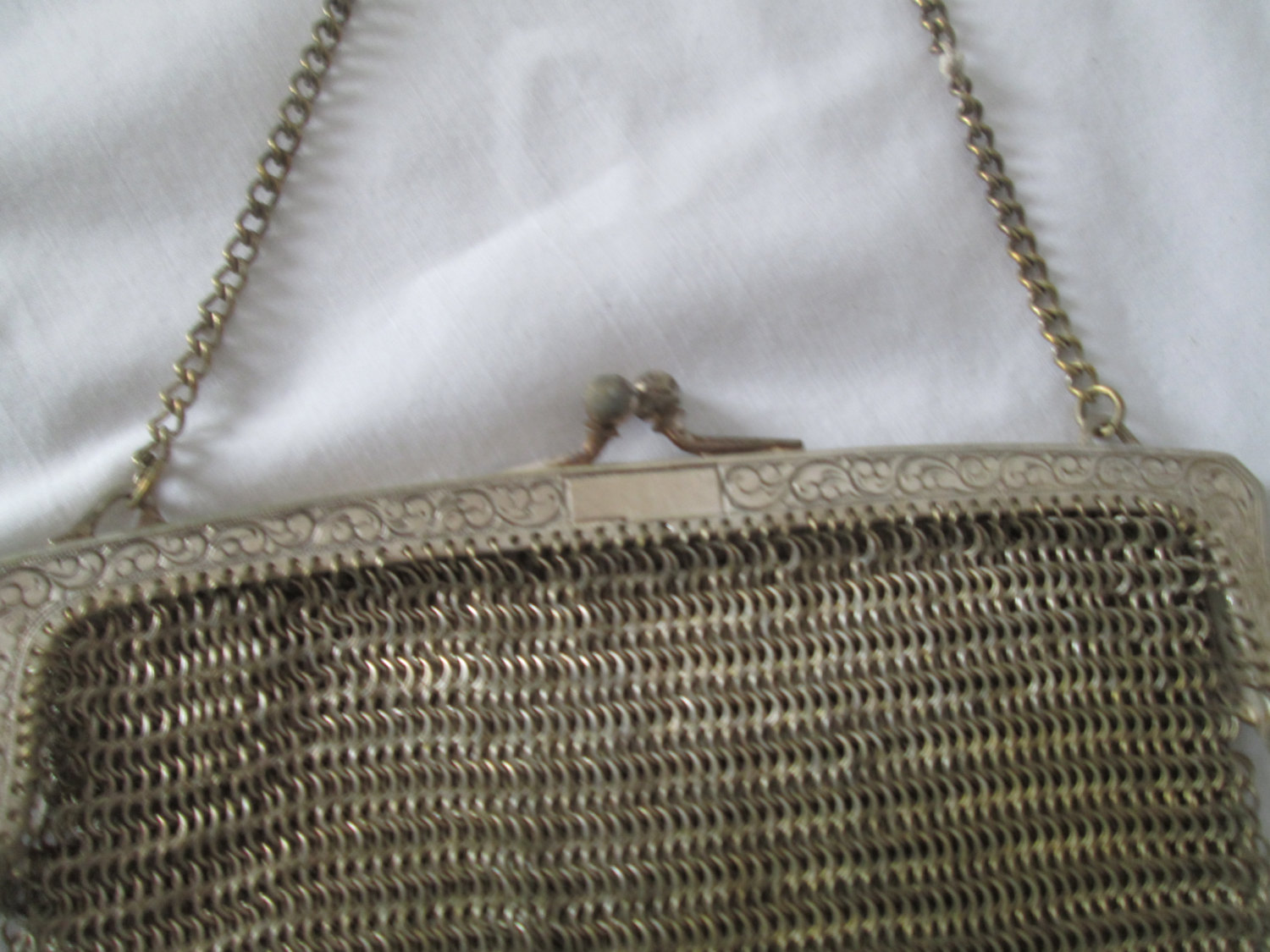 German Silver Mesh Purse Bag Antique Metal Mesh Brass Chain Link Strap XS  Tiny Wedding Bridal Bag
