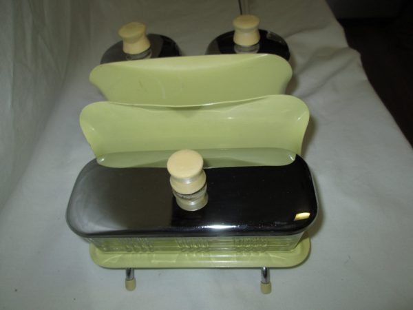 Mid Century Tableware Butter glass condiment jars metal yellow rack Napkin Holder Retro Kitchenware