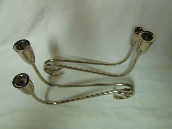 Mid~Century Modern Danish Silver Plate Candlestick Holder Pair... Fantastic Estate Find Beautiful Mod Retro candle holders