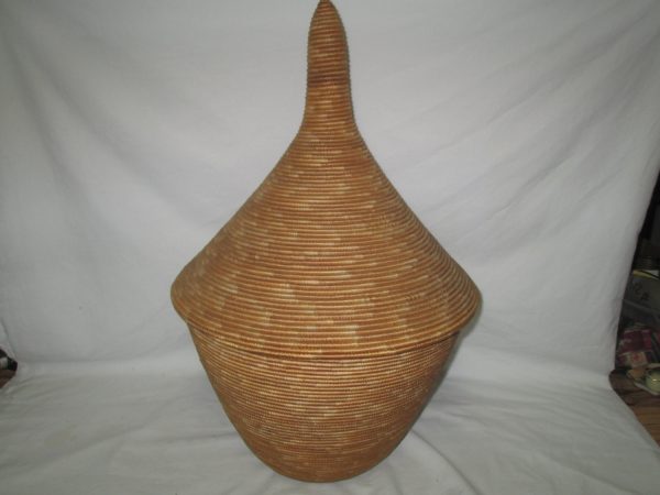 Vintage African Handmade Wedding Basket with lid Large Estate Sale find 1960's Very nice piece 37" around