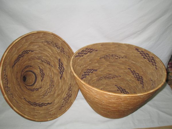 Vintage African Handmade Wedding Basket with lid Large Estate Sale find 1960's Very nice piece 37" around