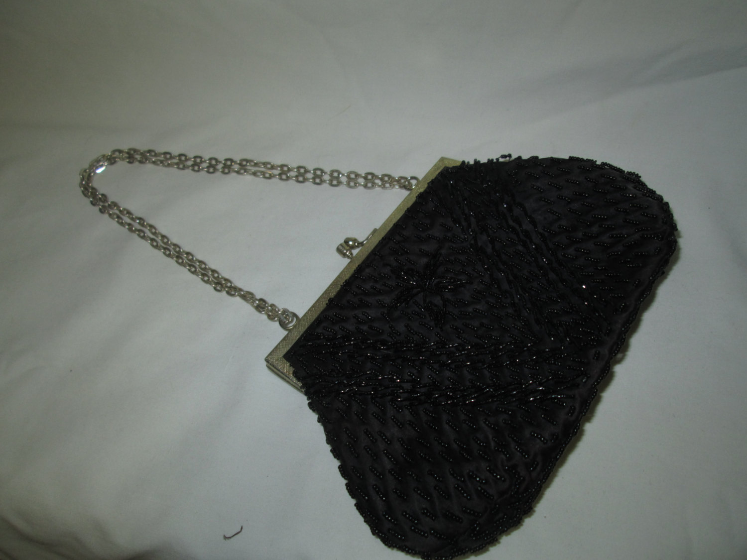 Vintage Black Evening bag Beaded Bag with gold chain Adjustable handle ...