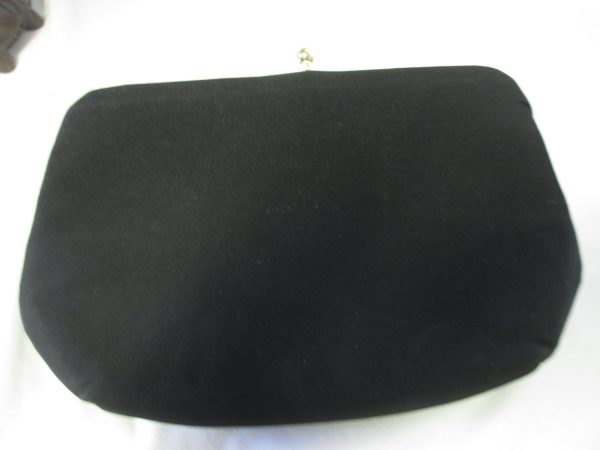 Vintage Black Silk purse Clutch evening bag HL USA gold ball clasp and trim gold chain handle