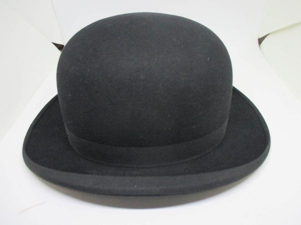 Vintage Derby Bowler Stetson 7 Men's hat New old stock original box Custom Hats of Quality Black wool felt Hargrove Payne & Co. Mayfield KY