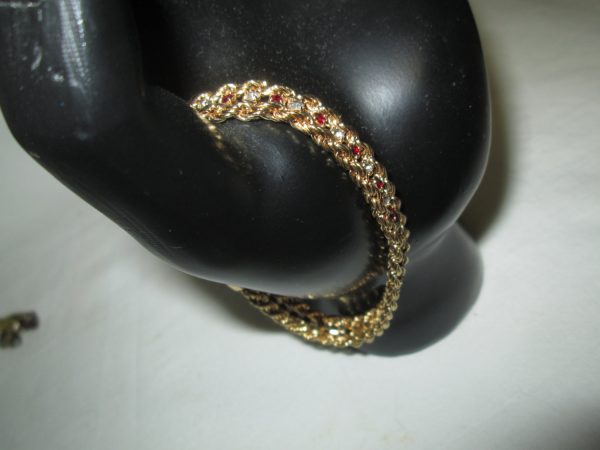 Vintage Gold tone bracelet Red and Clear Rhinestones Great Condition Nice Quality 3 strand bracelet