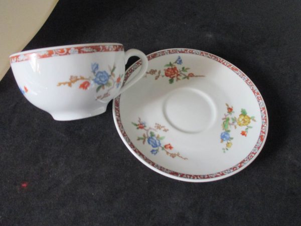 Vintage Haviland Limoges tea cup and saucer Asian design blue orange flowers collectible fine china display cottage shabby chic farmhouse
