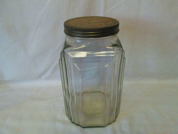 Vintage Large Apothecary Jar with metal lid Unique Art Deco Design Collectible storage kitchen decor dog treats candy buttons marbles