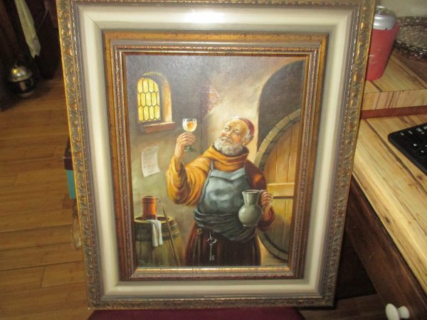 Vintage Oil Print on canvas German Pub Owner Testing the Spirits Painting Wall hanging home decor Ornate gold frame