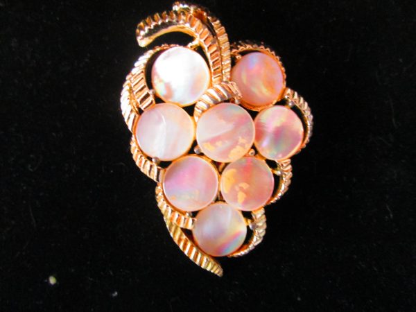 Vintage Pretty Grape Cluster Brooch Pin with Mother of Pearl  Gold Tone