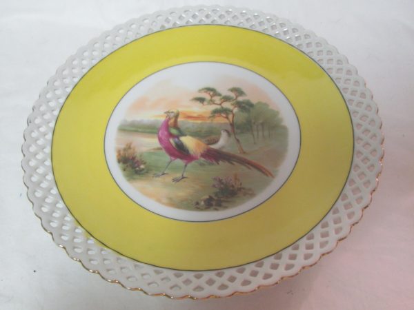 Vintage Schumann Germany Pheasant Plate Platter Charger Reticulated Gold Trim Edges