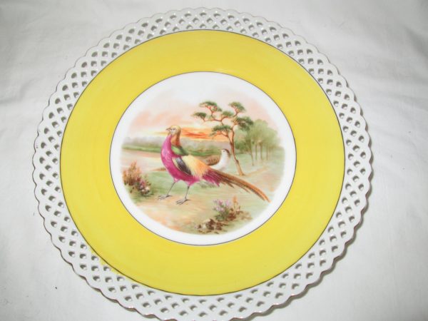 Vintage Schumann Germany Pheasant Plate Platter Charger Reticulated Gold Trim Edges