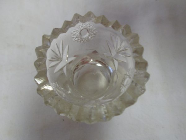 1800's Crystal toothpick holder Great condition saw tooth rim etched pattern top