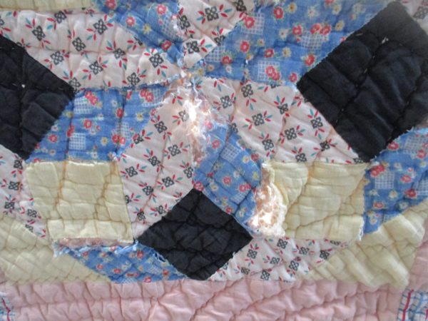 Antique 1800's Feedsack feed sack quilt lined with raw cotton Fixer Upper Cotton Antique quilt home decor display pinwheel pattern