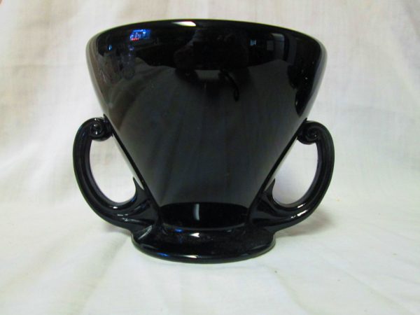 Antique Art Nouveau Vase Center piece Paneled inside Black Glass Vase Dish Bowl