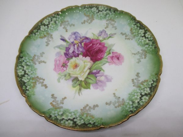 Antique Austrian 1800's Serving Plate Cookie Dessert Fine China Floral Roses &  Iris Display Collectible Farmhouse Shabby chic Cottage decor