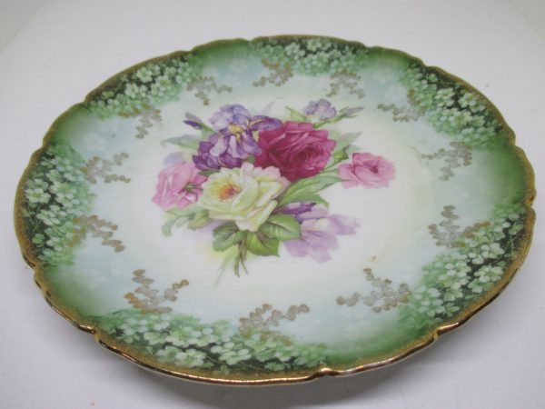 Antique Austrian 1800's Serving Plate Cookie Dessert Fine China Floral Roses &  Iris Display Collectible Farmhouse Shabby chic Cottage decor