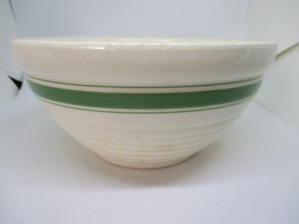 Antique Ceramic Mixing bowl Early piece with green rim cottage collectible home decor primitive display bowl