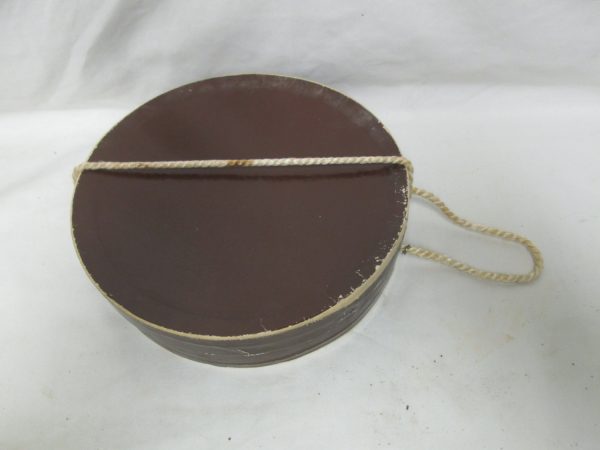 Antique Collar Box Brown Cardboard Corded top collectible display farmhouse primitive decor early 1900's collar box