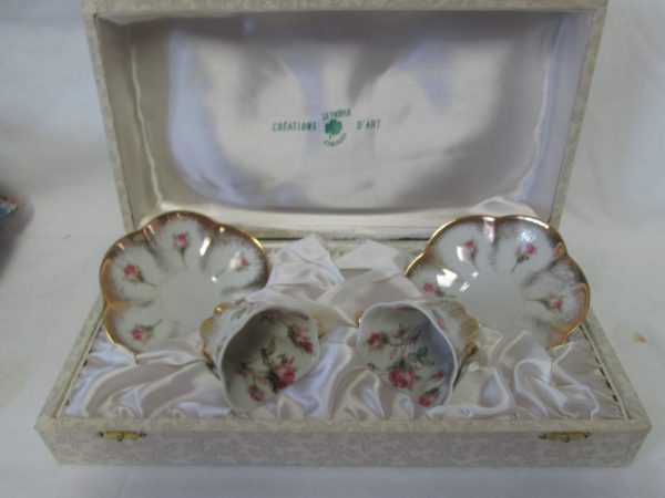 Antique French Tea for Two Set Beautiful Limoges Porcelain tea cups and saucer pair in original box