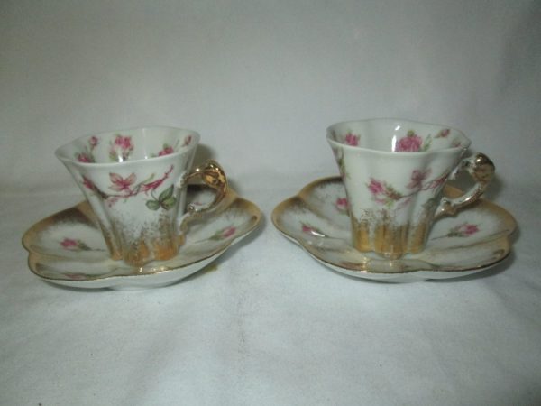 Antique French Tea for Two Set Beautiful Limoges Porcelain tea cups and saucer pair in original box