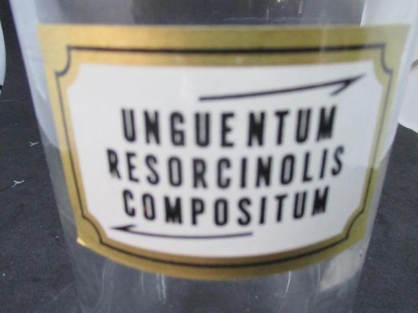 Antique glass Pharmacy Jar Bottle Unguentum Restorcinolis Compositium collectible Pharmaceutical Display Medical Medicine ground stopper
