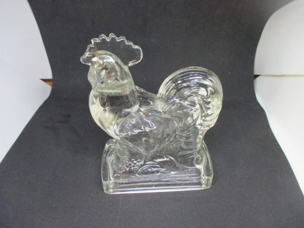 Antique Glass Rooster great detail bookend doorstop kitchen collectible display farmhouse cottage