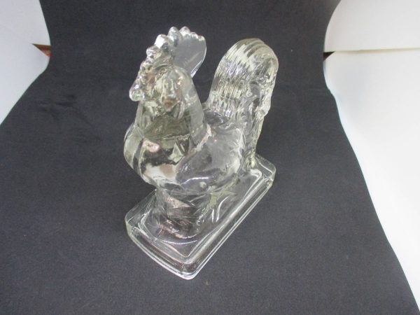 Antique Glass Rooster great detail bookend doorstop kitchen collectible display farmhouse cottage