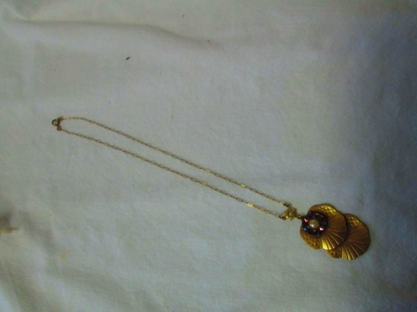 Antique Gold Tone chain with Amethyst color rhinestones and flower shape drop very nice old piece