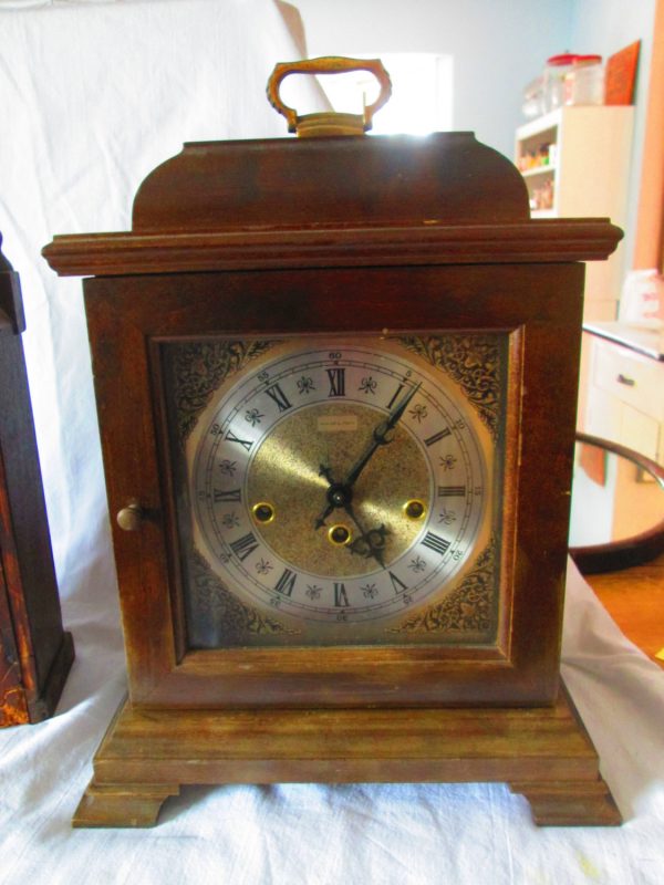 Antique Hamilton Empress Mantle Clock Gold Face Ornate 340-020 West Germany 2 Jewels Chimes