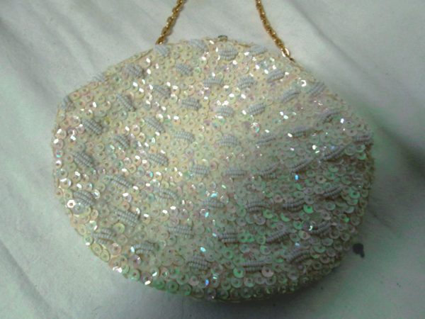 Antique Hand made beaded and sequins bag clean ivory satin inside Clutch or purse Hand made in Hong Kong