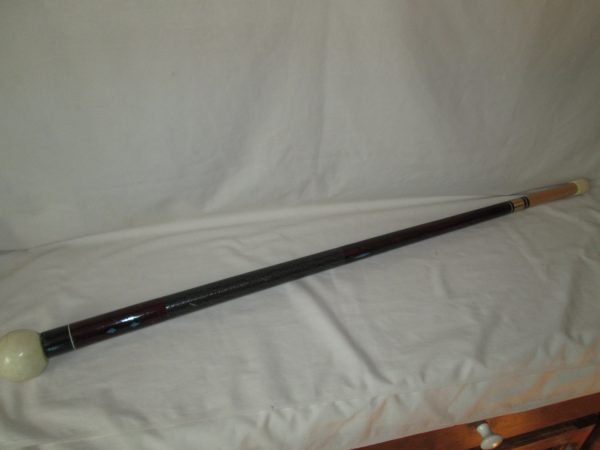 Antique hand made walking stick cane dark pool cue and cue ball solid wooden cane