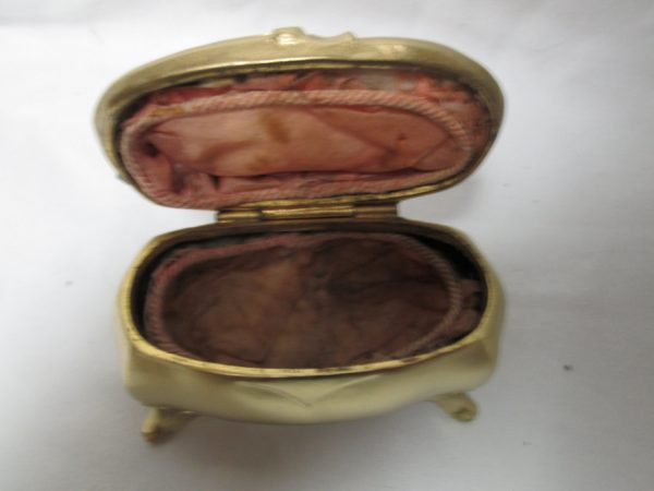 Antique J.B. Coffin Victorian Jewelry Box Footed Lined Metal Box